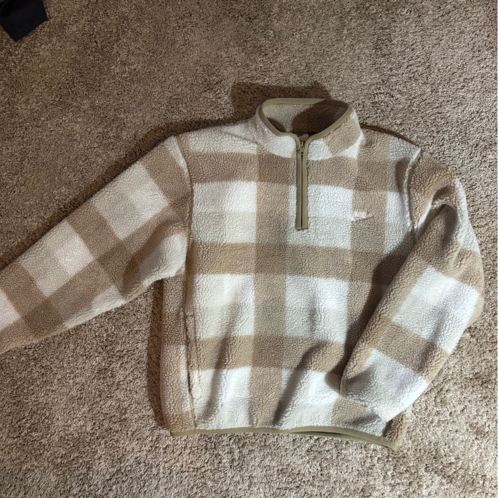 Nike Club Men’s Winterized Sherpa Quarter-Zip Pullover - Cream checkered